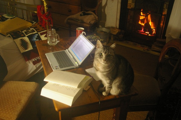 Glinka and I writing in winter close to the fireplace