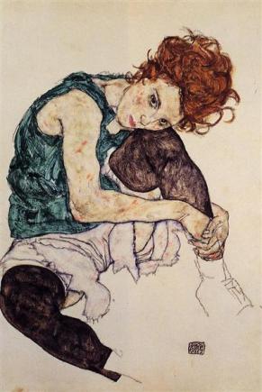 Seated woman with bent knee_Egon Schiele